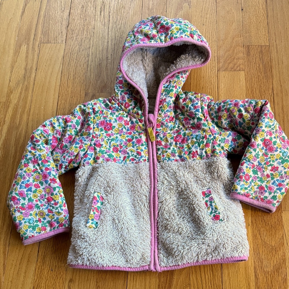 Floral and Fleece Hooded Jacket